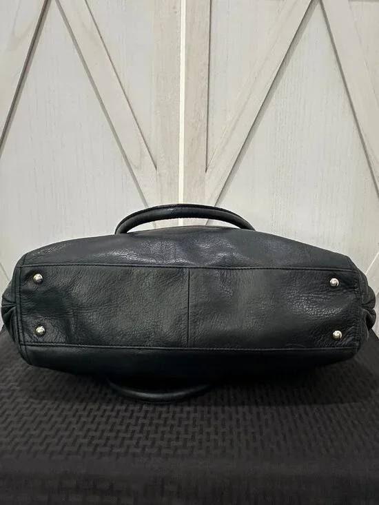 B. Makowsky Y2K Black Pebbled Leather Satchel Shoulder Bag Leopard Lining - Picture 6 of 9